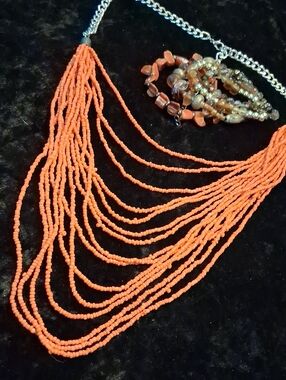 ZAD Coral Beaded Multi-Strand Necklace with Silver Chain